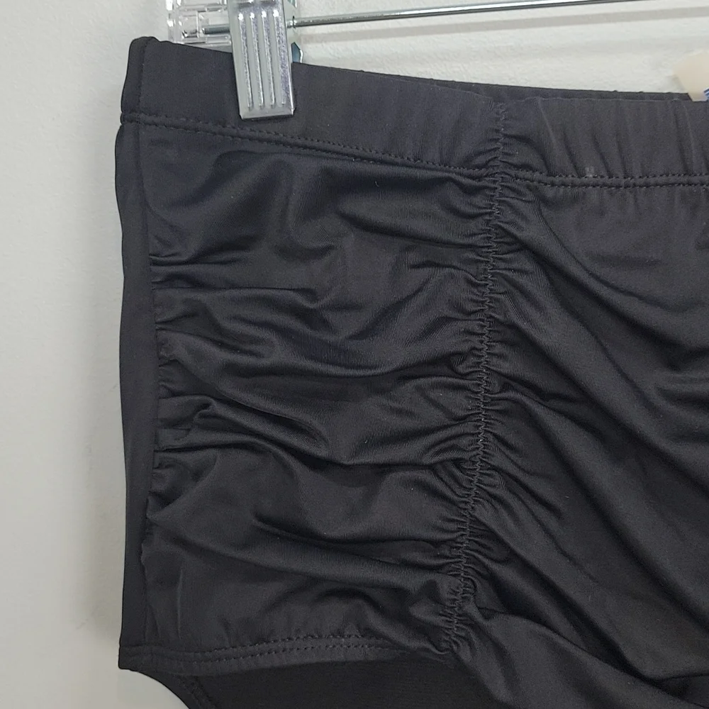 Swimsuits for All Black Ruched High Waist Swim Bottoms 16
